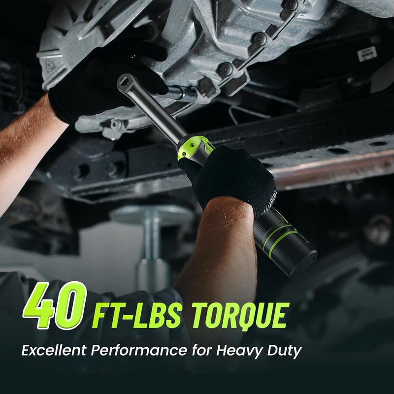 Robustrue 3/8" Cordless Ratchet Wrench, 6-inch Extended Ratchet Wrench, 40Ft-lbs 400RPM Cordless Ratchet, 2 Batteries Power Electric Ratchet Driver with Variable Speed, 7 Sockets, LED Light - Image 2